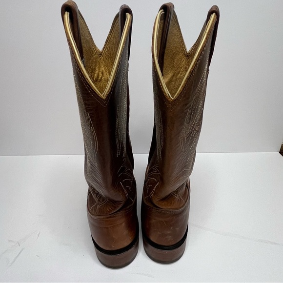 Larry Mahan Brown Leather Square Toe Cross Hair Western Cowboy Boots Size 6B - Picture 10 of 14